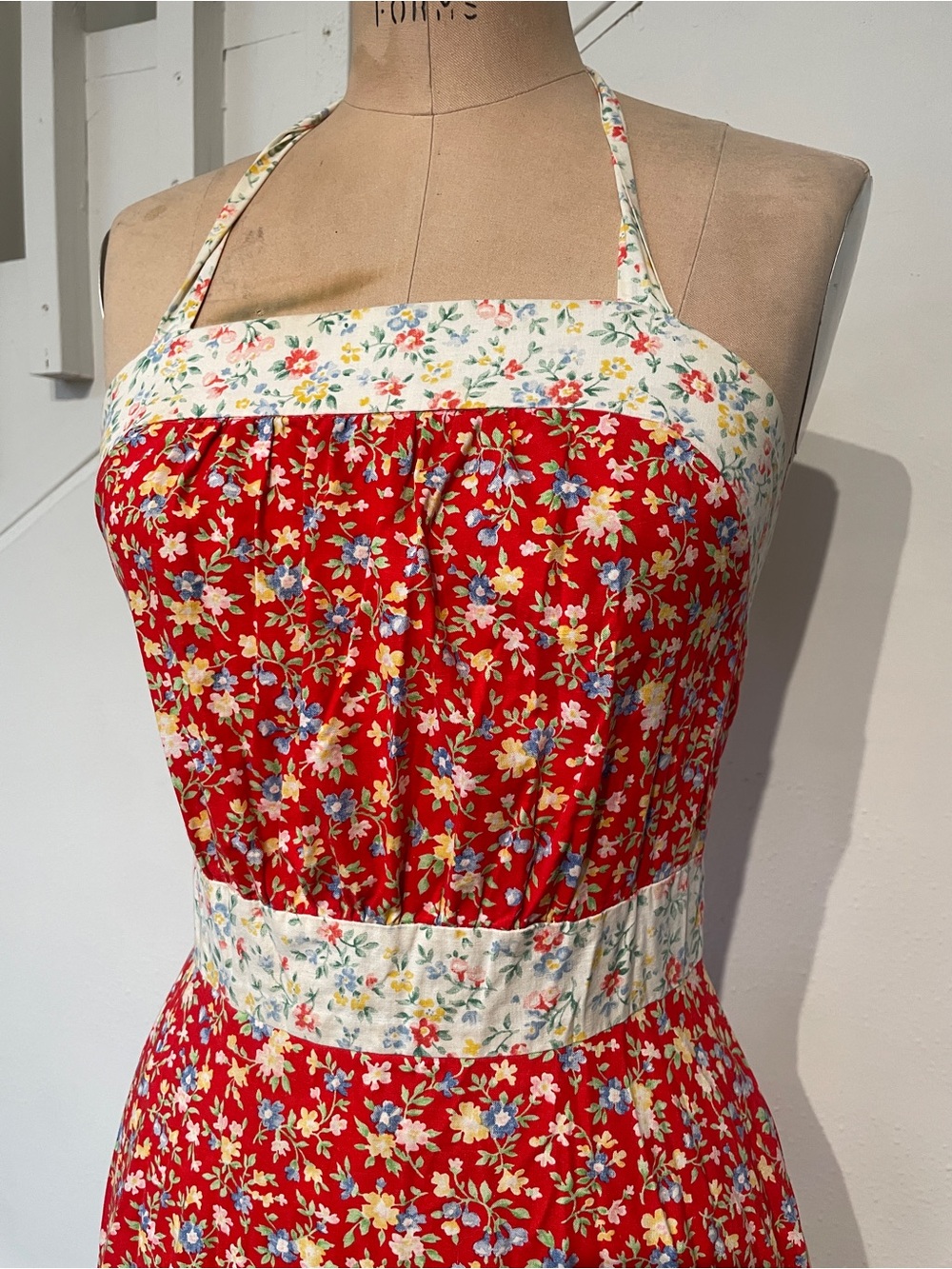 Adorable 70s calico cotton halter sundress XS S festival vintage 4 6 mini dress - Picture 2 of 6
